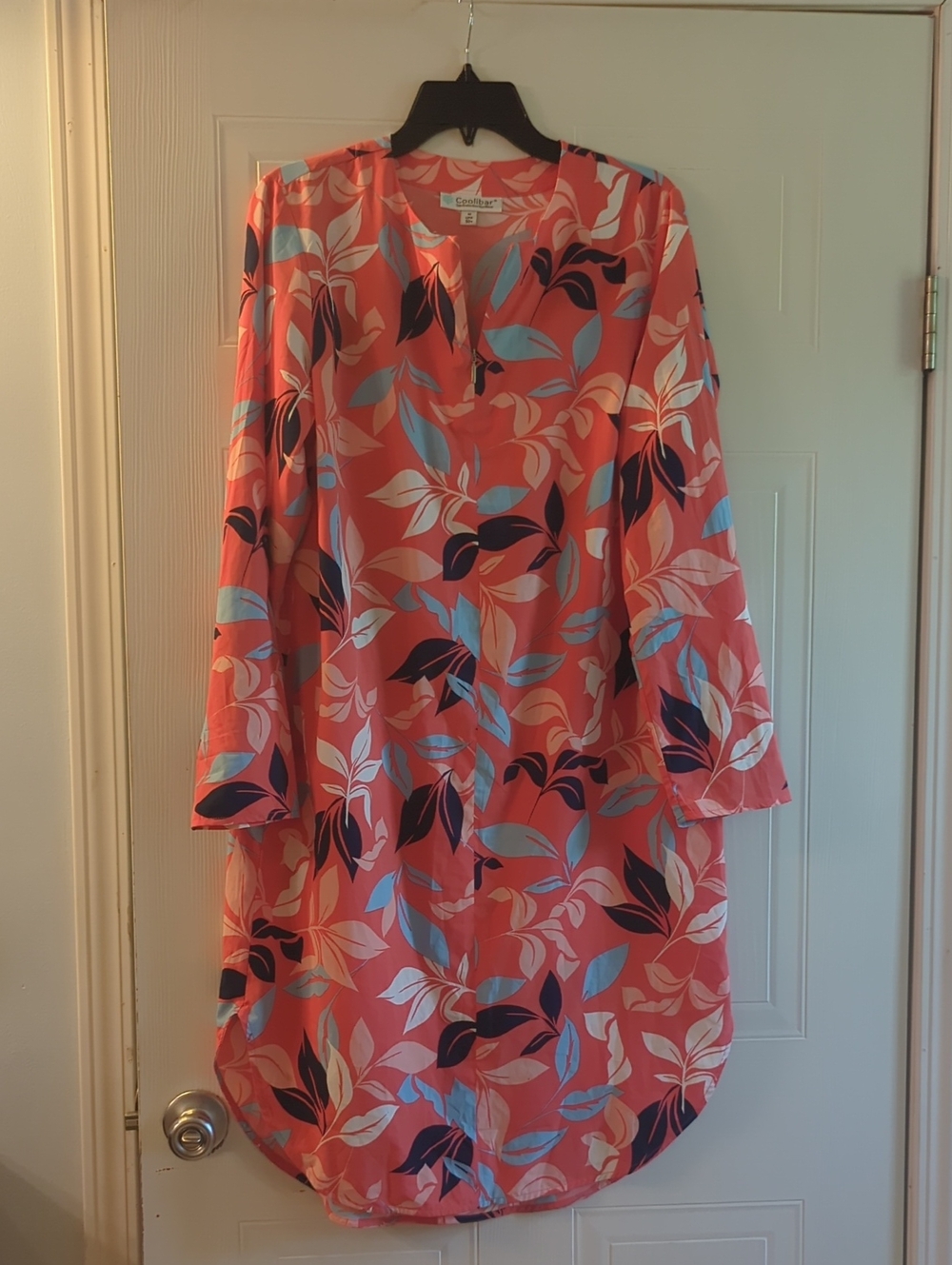 Coolibar Coral Leaf-Print Long Sleeve Tunic Dress